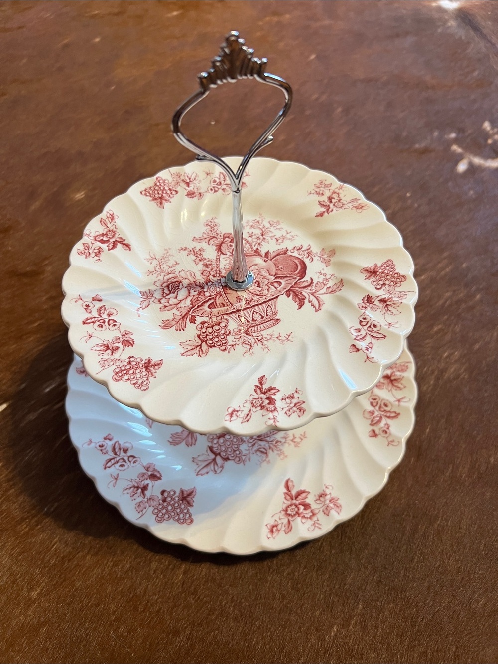 Two-Tier cake stand * Myott Son & Co Bountiful * England * old pink